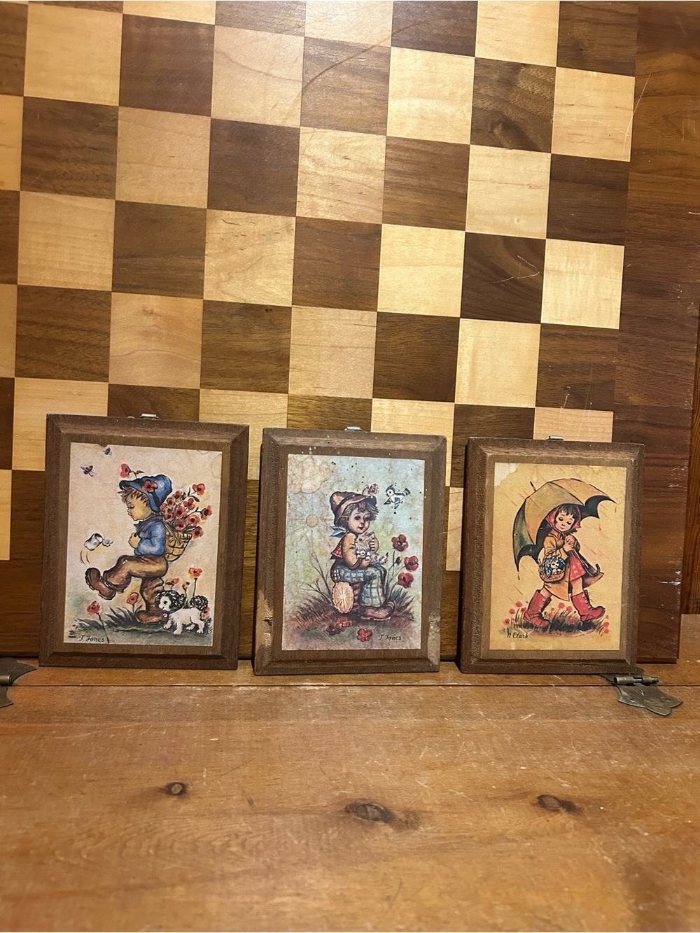 Set of 3 Brown Framed Children's Art Prints with Cream Accents